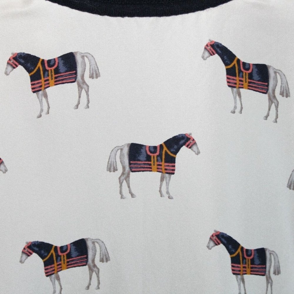 Tory Burch Etty Horse Pony Print Silk & Wool Lightweight Sweater Medium H11972 - Picture 4 of 12